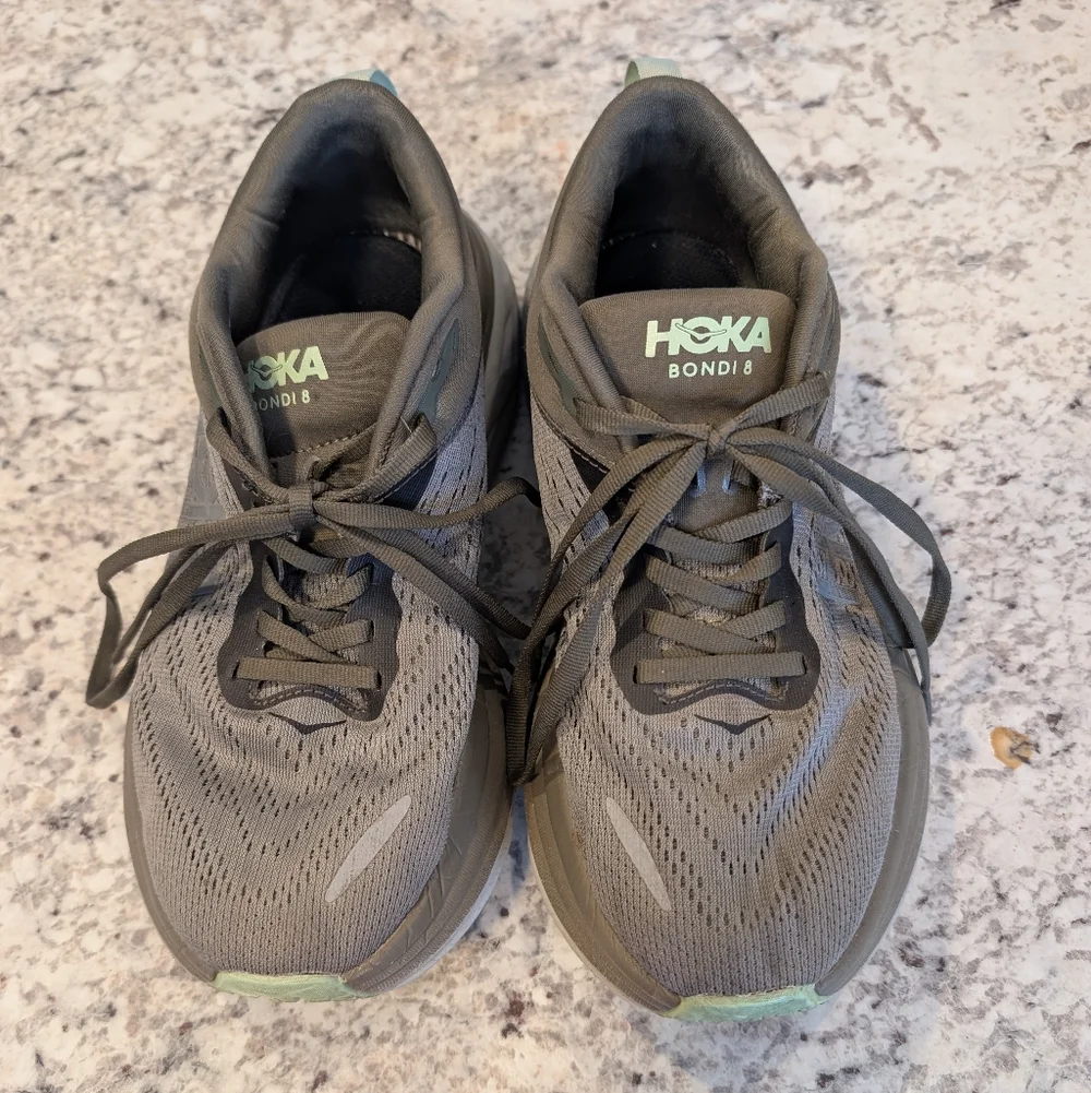 HOKA Bondi 8 Gray/Green Running Shoes Size 7.5 - Picture 9 of 9